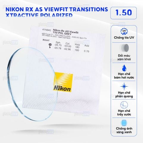 Tròng kính đánh Nikon Rx AS Viewfit Transitions Xtractive Polarized