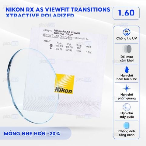 Tròng kính đánh Nikon Rx AS Viewfit Transitions Xtractive Polarized