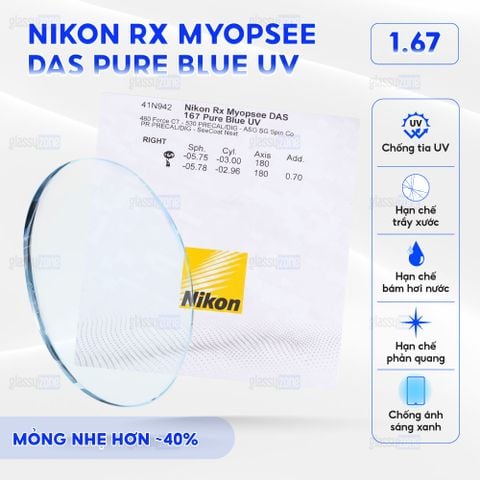 Tròng kính đánh Nikon Rx Myopsee DAS Pure Blue UV