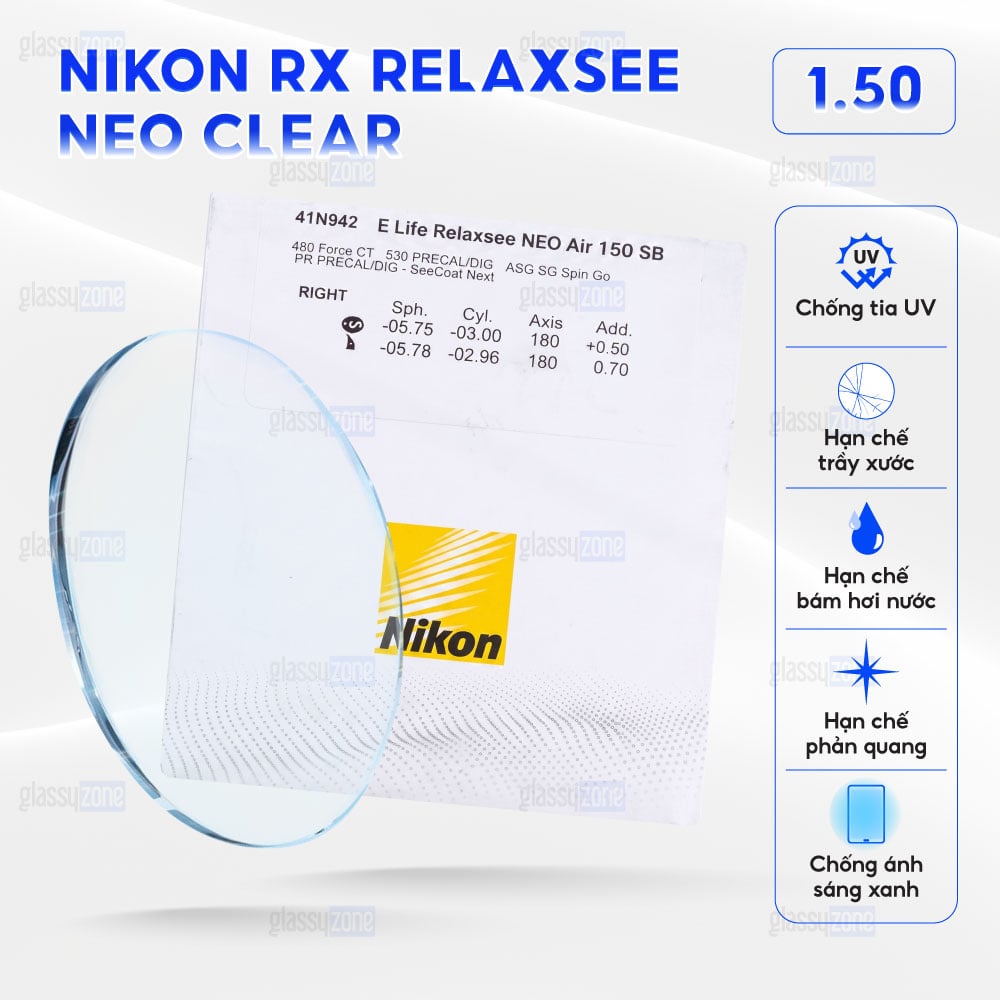 Tròng kính đánh Nikon Rx Relaxsee Neo Clear