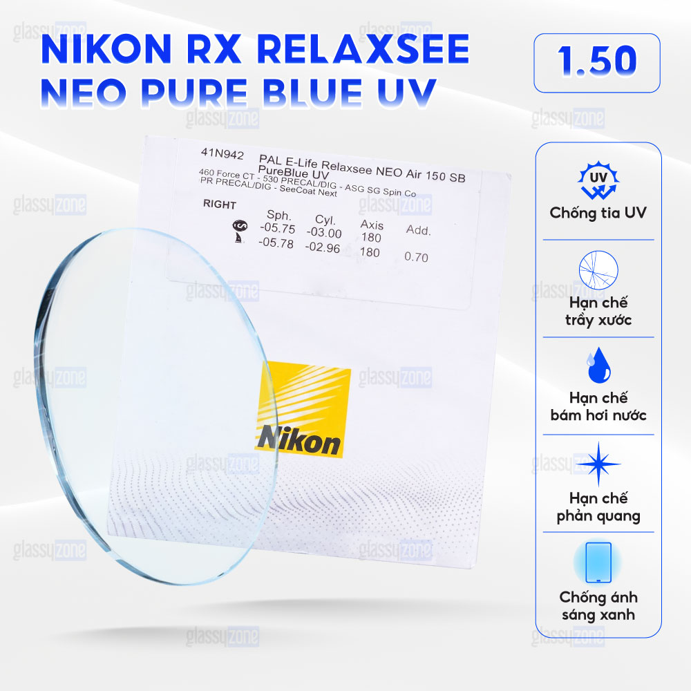 Tròng kính đánh Nikon Rx Relaxsee Neo Pure Blue UV