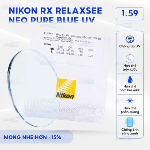 Tròng kính đánh Nikon Rx Relaxsee Neo Pure Blue UV