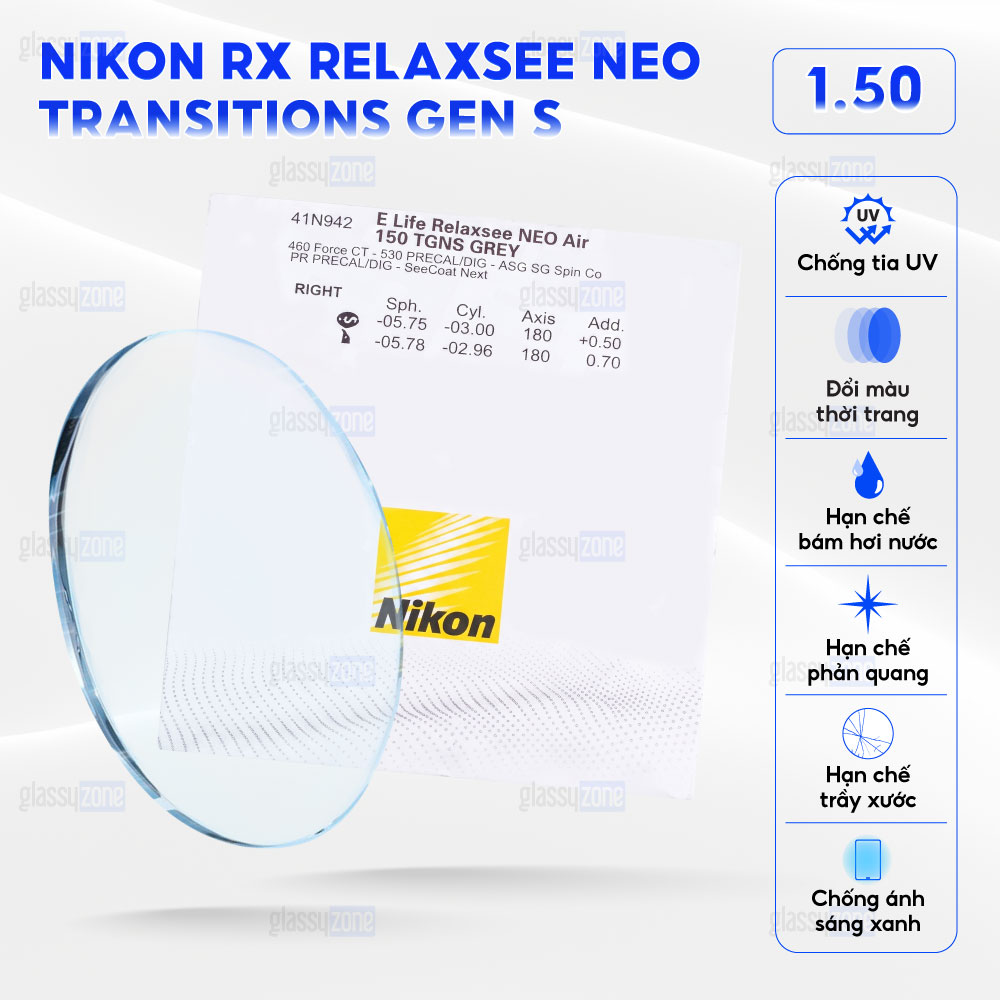Tròng kính đánh Nikon Rx Relaxsee Neo Transitions Gen S