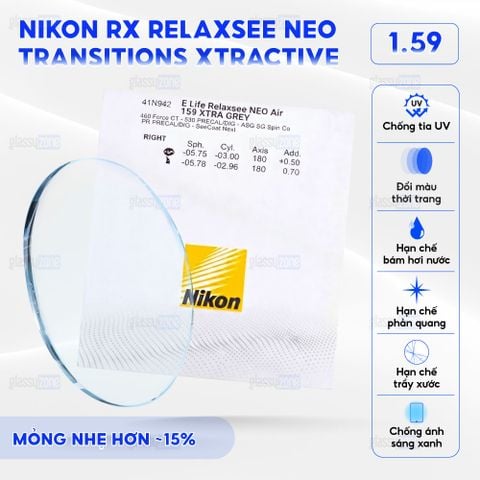 Tròng kính đánh Nikon Rx Relaxsee Neo Transitions Xtractive