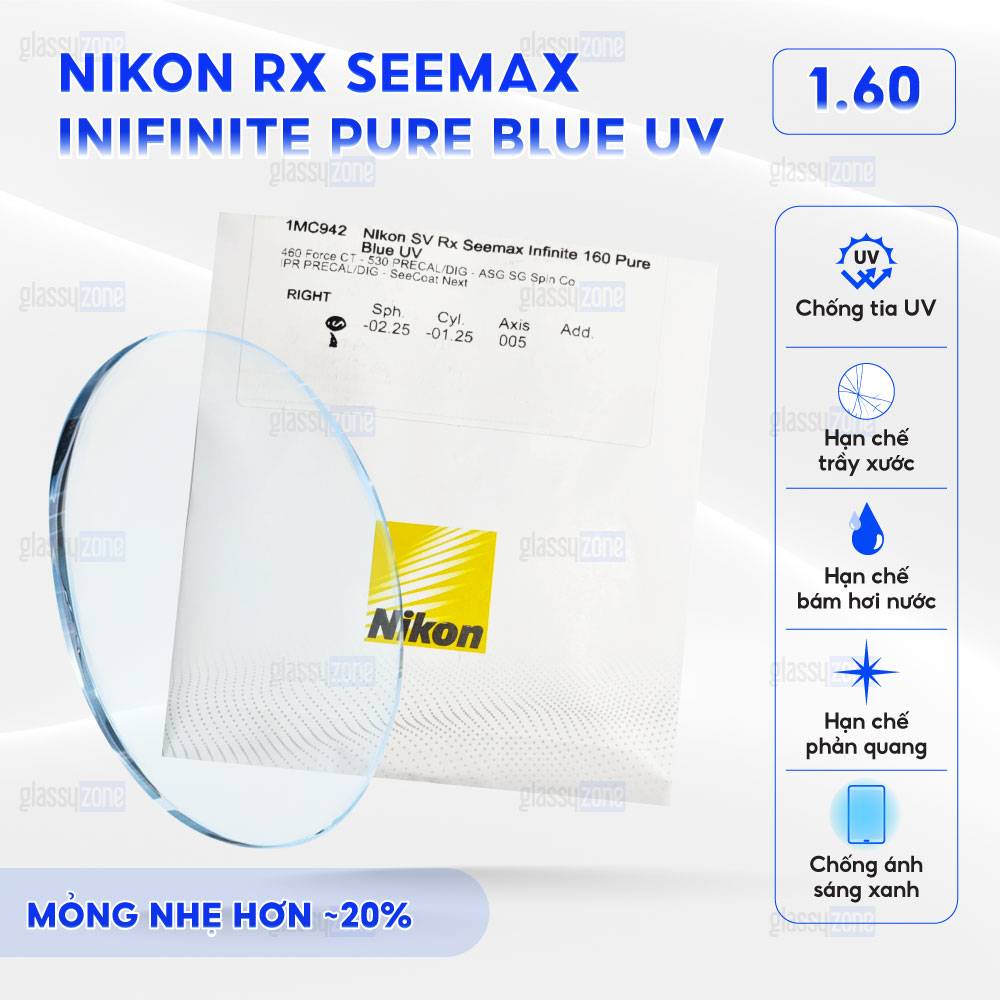 Tròng kính đánh Nikon Rx SeeMax Inifinite Pure Blue UV