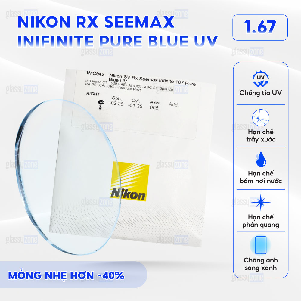 Tròng kính đánh Nikon Rx SeeMax Inifinite Pure Blue UV