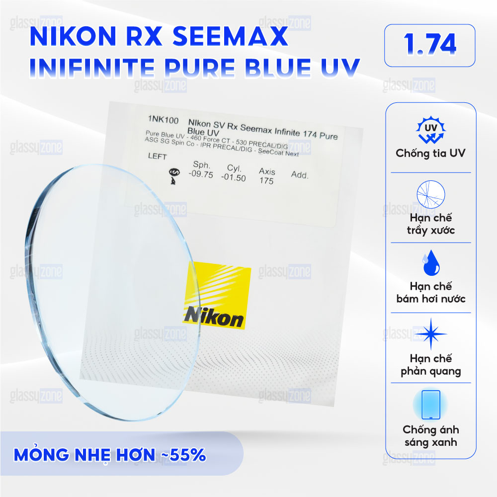 Tròng kính đánh Nikon Rx SeeMax Inifinite Pure Blue UV