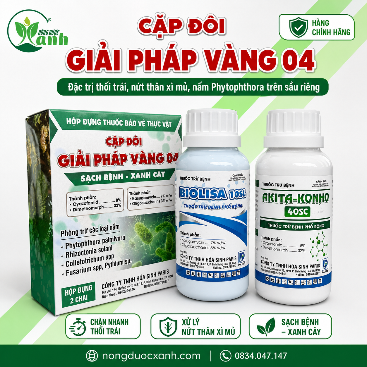  Giải Pháp Vàng 04 – Bộ Đôi Đặc Trị Thối Trái Sầu Riêng, Nứt Thân Xì Mủ, Nấm Phytophthora 