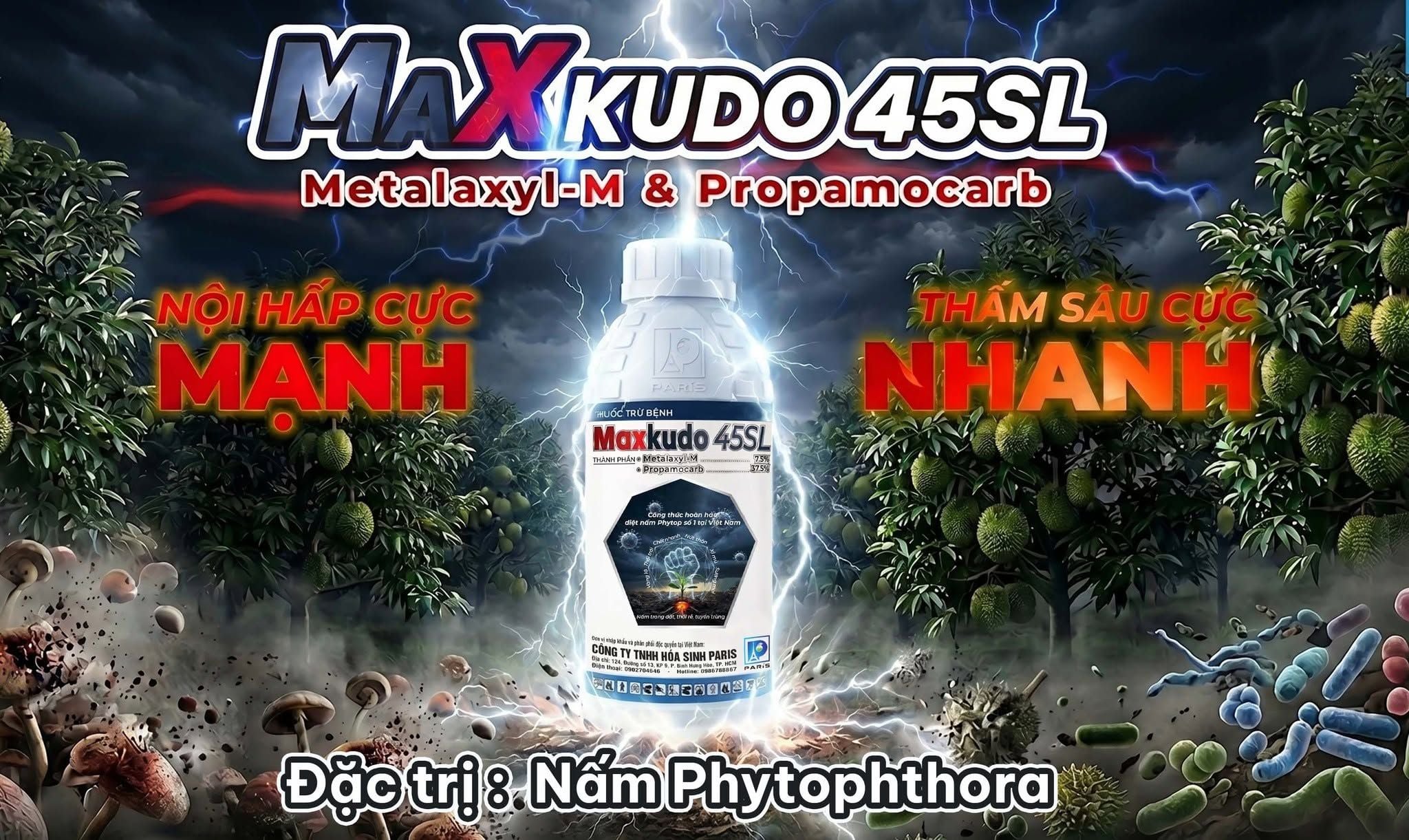  Thuốc trừ bệnh Maxkudo 45SL đặc trị thối rễ, xì mủ, Phytophthora 