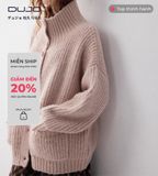  Áo Len Cổ Cao Dáng Rộng – Hồng Phấn Ấm Dịu Như Ánh Sớm 