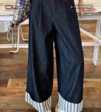  Quần Jeans Ống Rộng 9 Phân – Sọc Cá Tính, Eo Chun Thoải Mái 