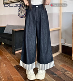  Quần Jeans Ống Rộng 9 Phân – Sọc Cá Tính, Eo Chun Thoải Mái 