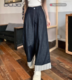  Quần Jeans Ống Rộng 9 Phân – Sọc Cá Tính, Eo Chun Thoải Mái 
