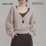  [DUJO TIỂU THƯ] Áo Len V-Cổ “Crochet Retro” – Tông Cà Phê Sang Trọng 