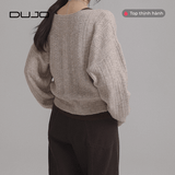  [DUJO TIỂU THƯ] Áo Len V-Cổ “Crochet Retro” – Tông Cà Phê Sang Trọng 