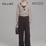  [DUJO TIỂU THƯ] Áo Len V-Cổ “Crochet Retro” – Tông Cà Phê Sang Trọng 