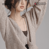  [DUJO TIỂU THƯ] Áo Len V-Cổ “Crochet Retro” – Tông Cà Phê Sang Trọng 