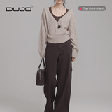  [DUJO TIỂU THƯ] Áo Len V-Cổ “Crochet Retro” – Tông Cà Phê Sang Trọng 