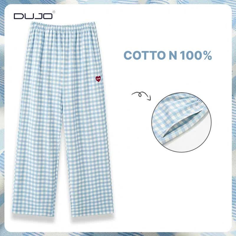  Quần Dài Sọc Caro Nữ DUJO – Dáng Suông Đẹp, Vải Mát, Giá tốt 