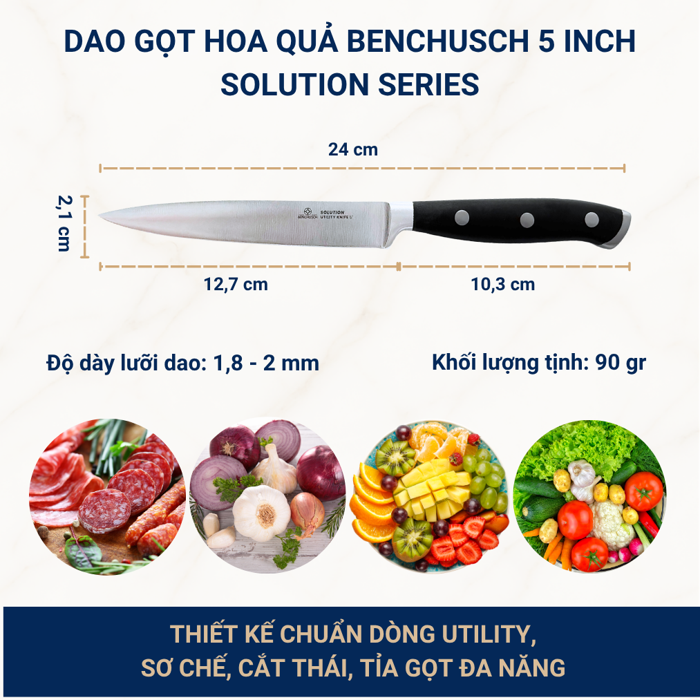 Bộ 03 Dao Nhà Bếp Benchusch Solution Series Cắt Thái Đa Năng - Thép Không Gỉ - Cán Nhựa - Chống Trơn Trượt 