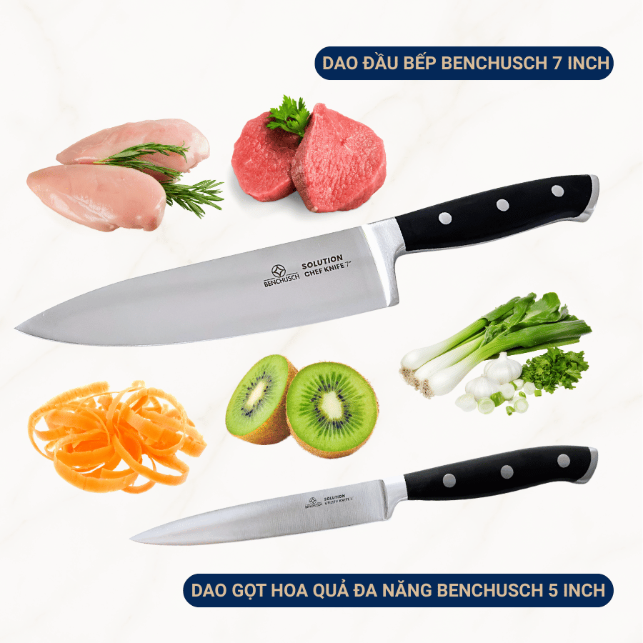  Bộ 02 Dao Nhà Bếp Benchusch Solution Series - Dao Đầu Bếp 7 Inch & Dao Gọt 5 Inch 