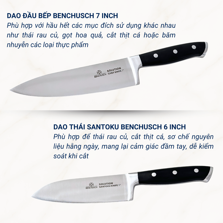  Bộ 02 Dao Nhà Bếp Benchusch Solution Series - Dao Đầu Bếp 7 Inch & Dao Santoku 6 Inch 