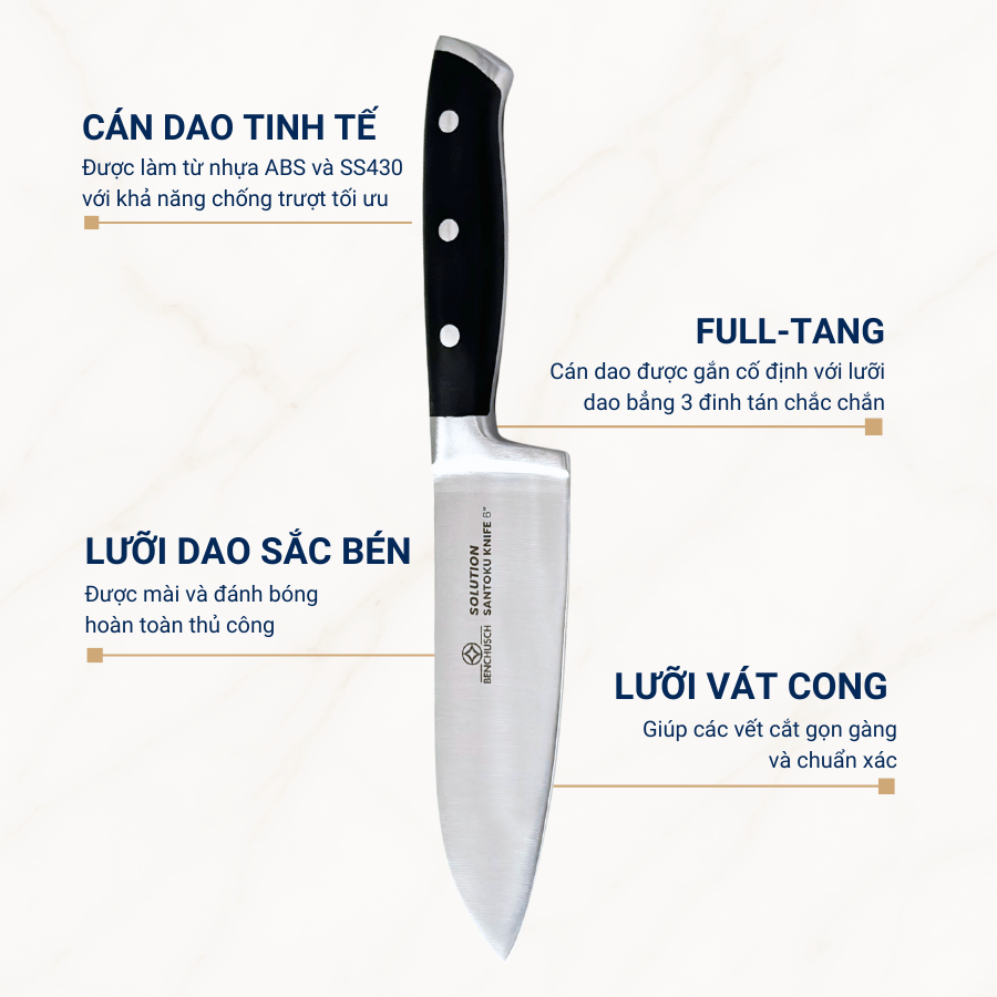  Bộ 02 Dao Nhà Bếp Benchusch Solution Series - Dao Santoku 6 Inch & Dao Gọt 5 Inch 