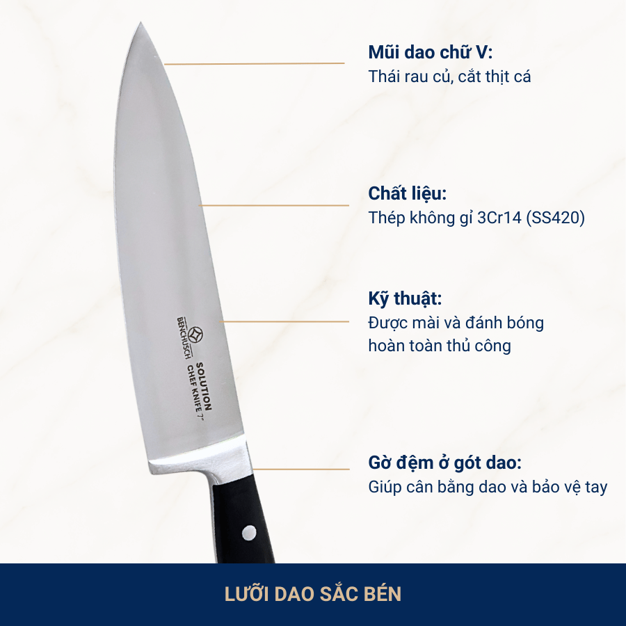  Dao Đầu Bếp Benchusch 7 Inch - Lưỡi Dao 18 cm - Dòng Chef Knife - Solution Series 
