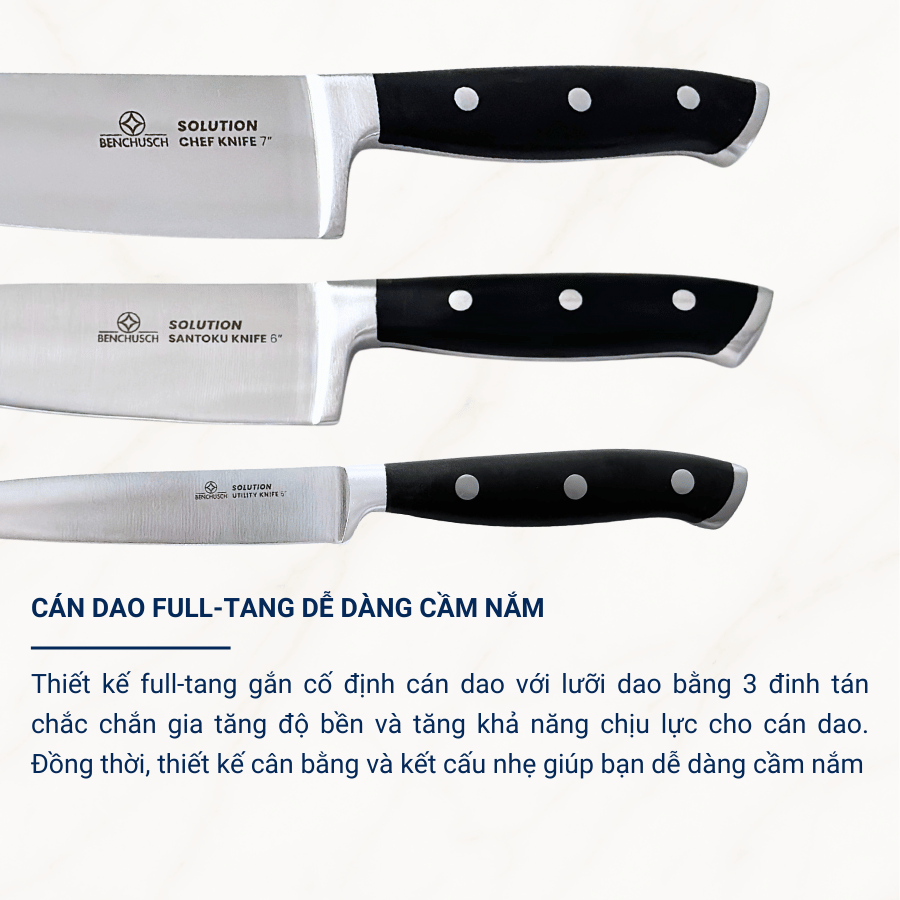  Bộ 03 Dao Nhà Bếp Benchusch Solution Series Cắt Thái Đa Năng - Thép Không Gỉ - Cán Nhựa - Chống Trơn Trượt 