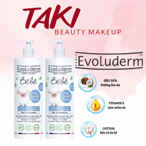 Gel Tắm Gội Toàn Thân Cho Bé Evoluderm Chiết Xuất Cotton 500ml