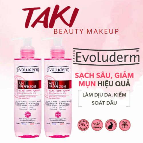 Gel Rửa Mặt Làm Sạch Da Evoluderm Anti Imperfections Purifying Cleansing Gel Pink Grapefruit ZinC & Calendula 250ml