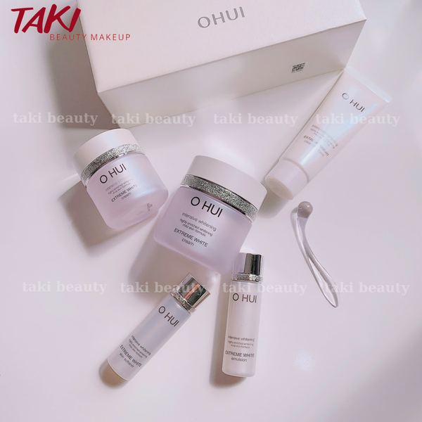 [ Tem LG ] Set Dưỡng Trắng Da Ohui Extreme White MelaToning Dark Spot Ampoule Essence (4 món)