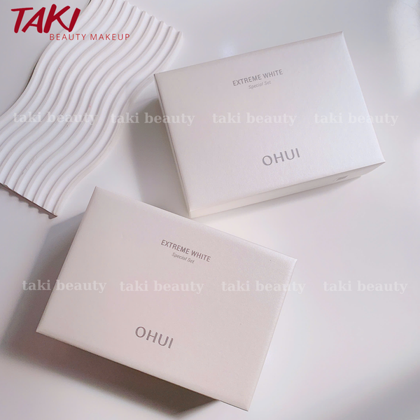 [ Tem LG ] Set Dưỡng Trắng Da Ohui Extreme White MelaToning Dark Spot Ampoule Essence (4 món)