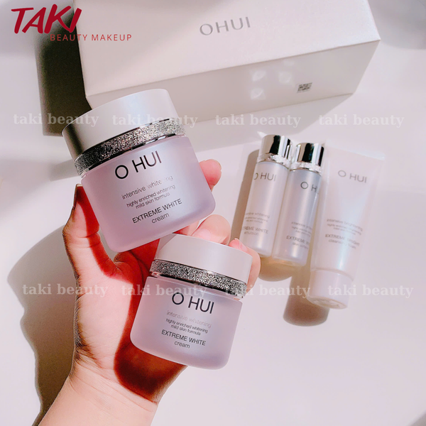 [ Tem LG ] Set Dưỡng Trắng Da Ohui Extreme White MelaToning Dark Spot Ampoule Essence (4 món)
