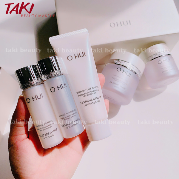 [ Tem LG ] Set Dưỡng Trắng Da Ohui Extreme White MelaToning Dark Spot Ampoule Essence (4 món)