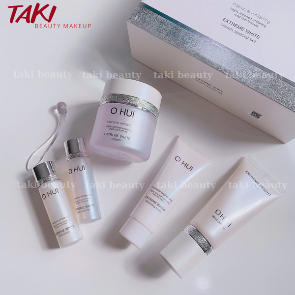 [ Tem LG ] Set Dưỡng Trắng Da Ohui Extreme White MelaToning Dark Spot Ampoule Essence (4 món)