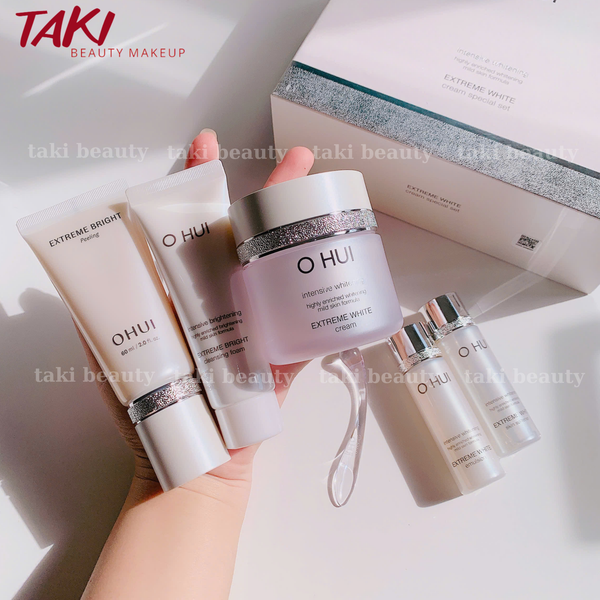 [ Tem LG ] Set Dưỡng Trắng Da Ohui Extreme White MelaToning Dark Spot Ampoule Essence (4 món)