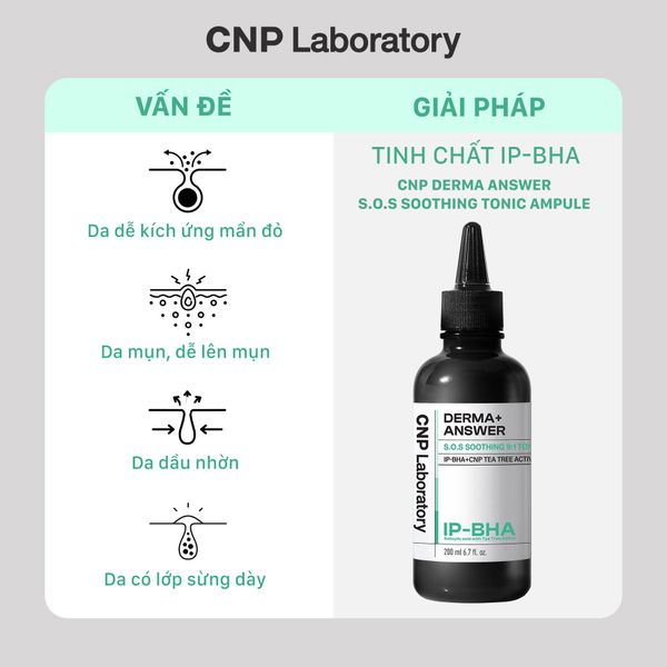 Tẩy tế Bào Chết IP- BHA CNP Laboratory Derma+ Answer S.O.S Soothing 9:1 Tonic Ampule 50ml - 200ml