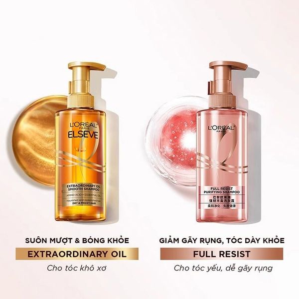 Dầu Gội và Dầu Xả LOréal Elseve Full Resist / Extraordinary Oil Smooth 400ml x 2