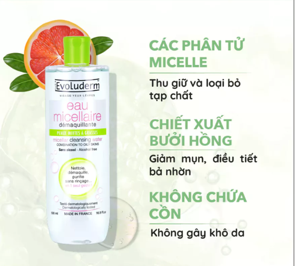 Nước Tẩy Trang Evoluderm Eau Micellaire 250ml - 500ml