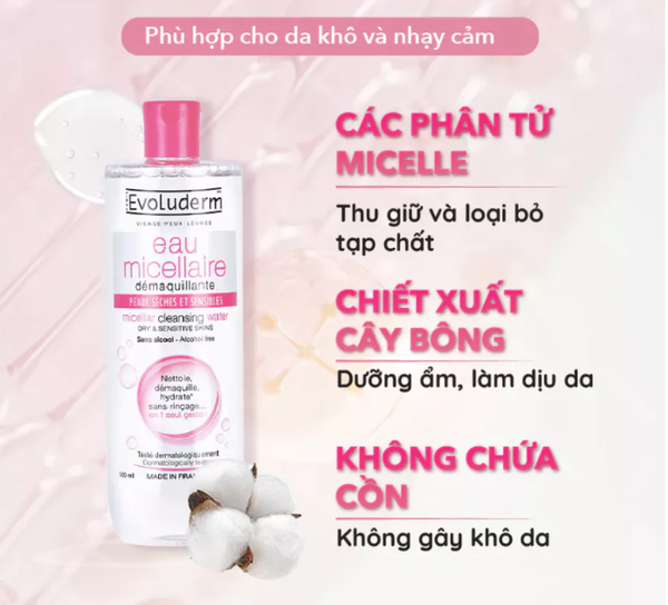 Nước Tẩy Trang Evoluderm Eau Micellaire 250ml - 500ml