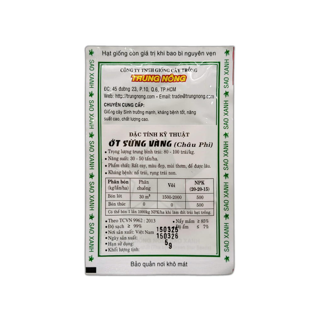 Hạt giống Ớt Sừng Vàng (Châu Phi) - Trung Nông 5gr