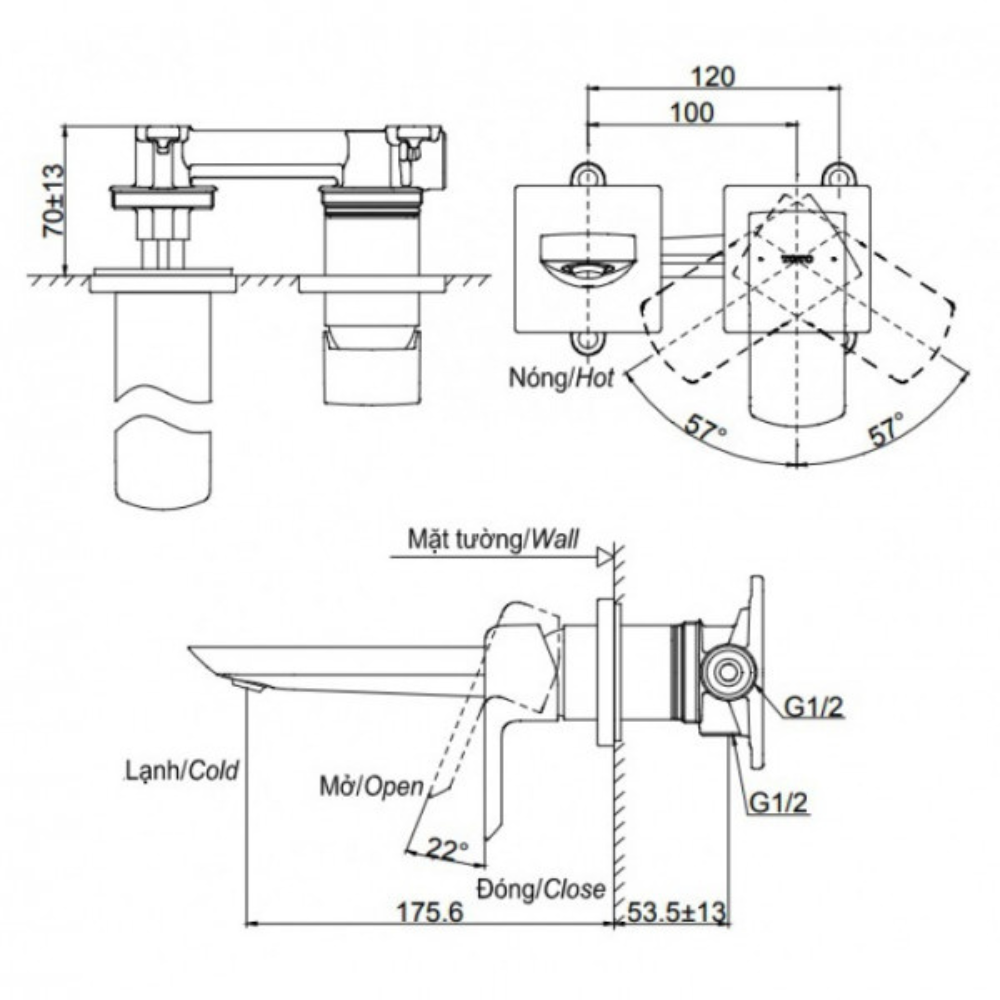 Vòi chậu gắn tường TOTO TLG02310BB (Vòi ngắn)