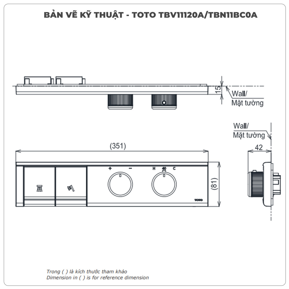 Bảng điều khiển nhiệt độ TOTO TBV11120A/TBN11BC0A 2 đường nước