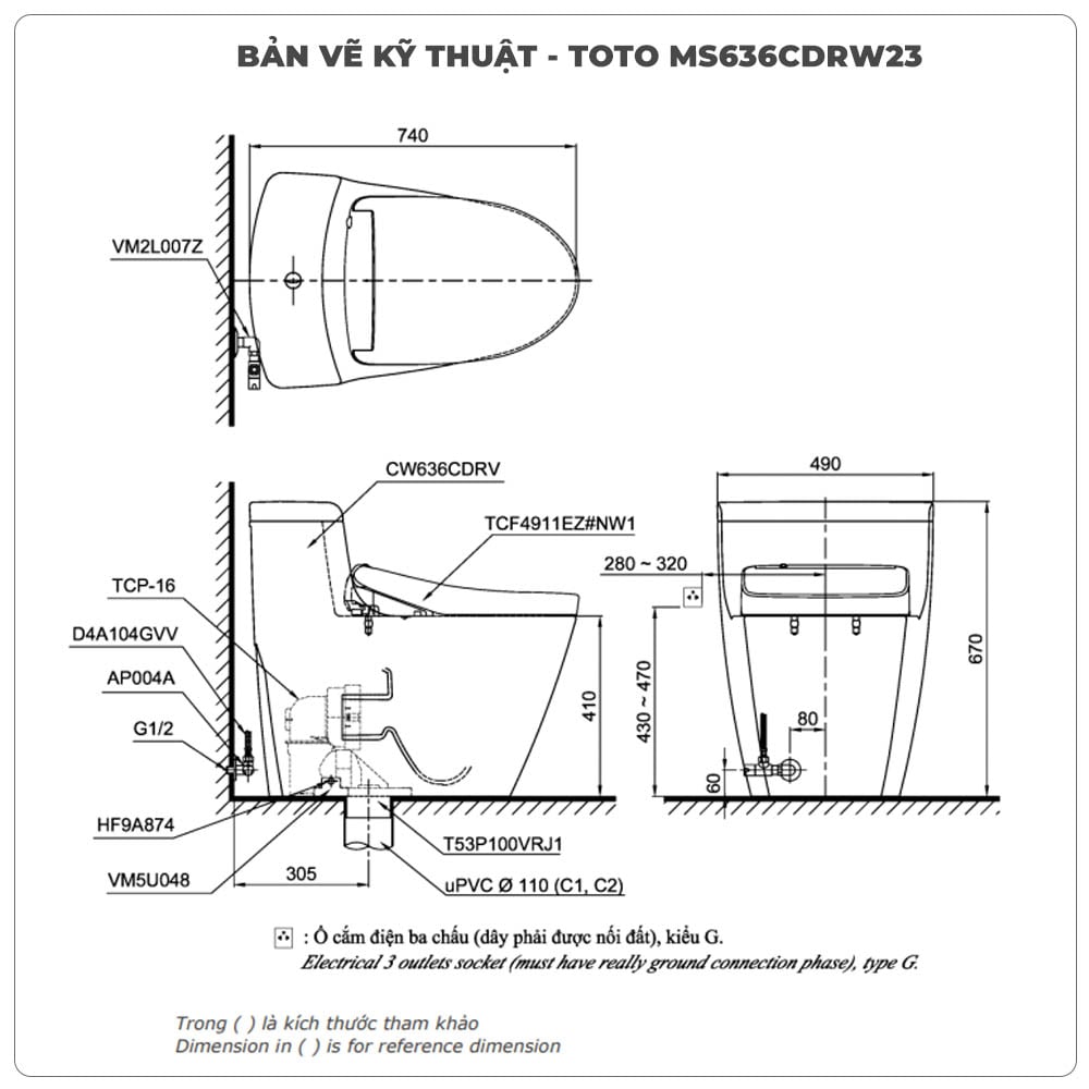 Bồn cầu nắp rửa điện tử TOTO MS636CDRW23