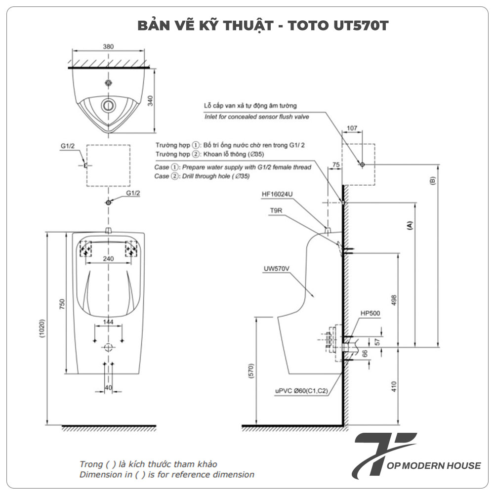 Bồn tiểu nam TOTO UT570T (Đường cấp nước phía trên)