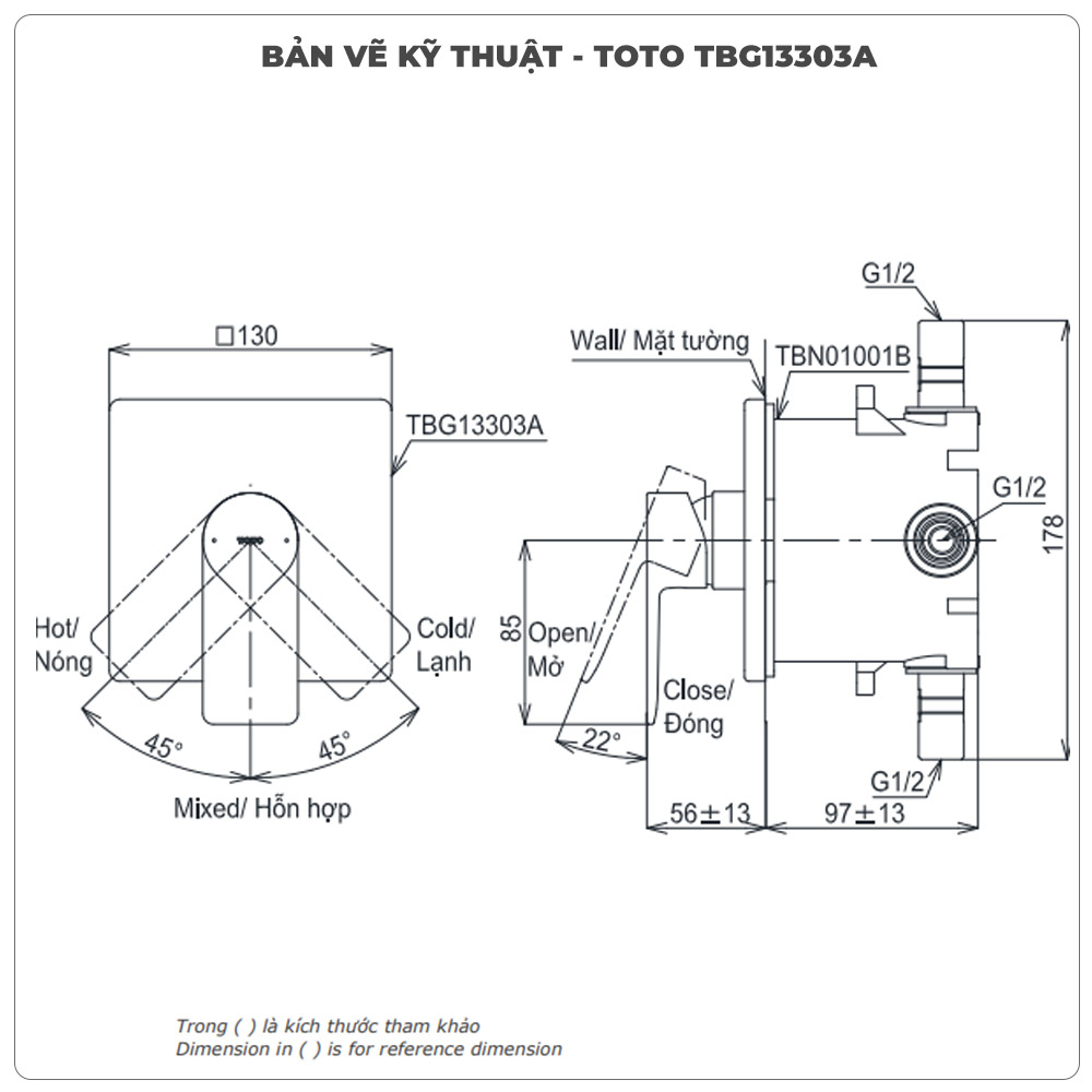 Van sen âm tường TOTO TBG13303A/TBN01001B