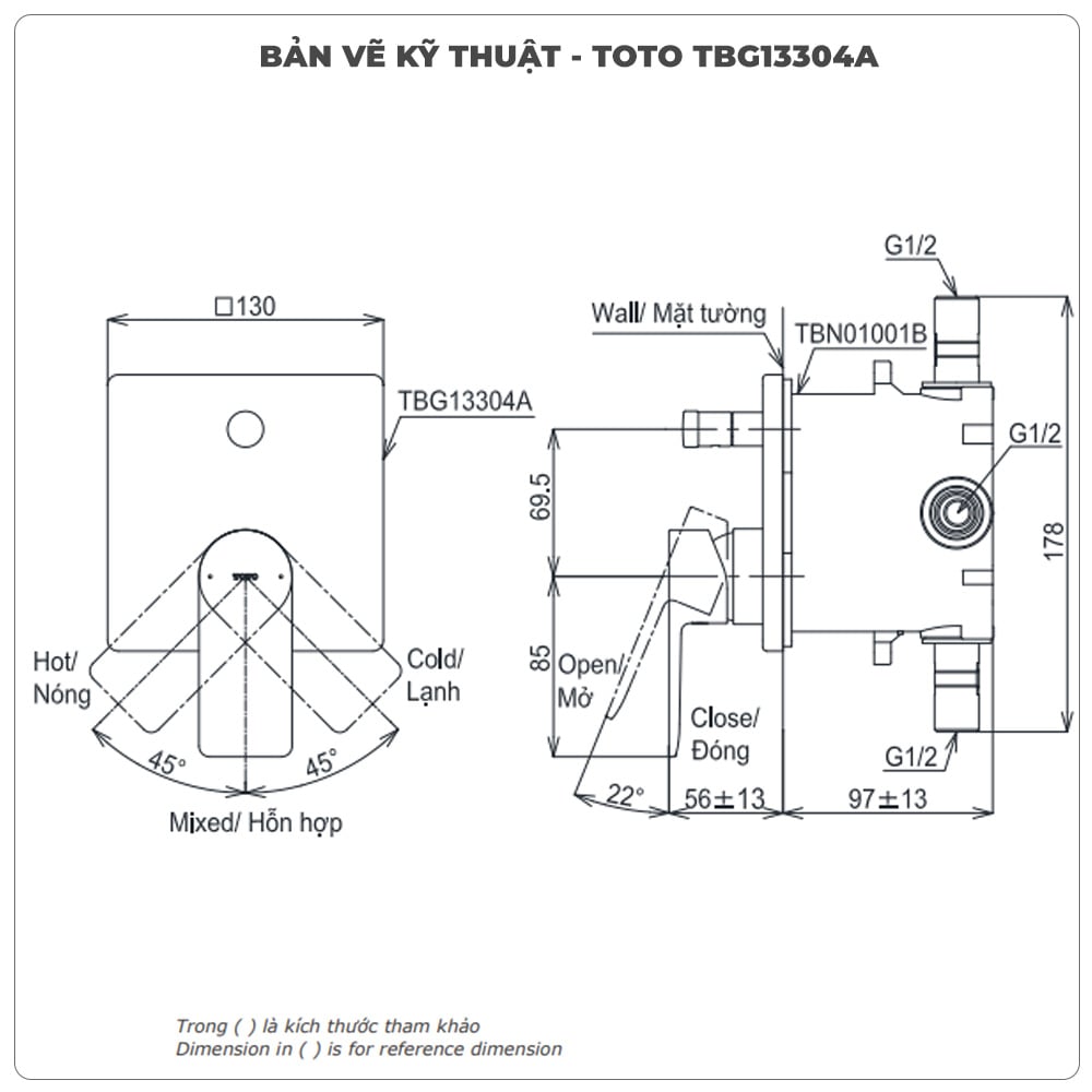 Van điều chỉnh âm tường TOTO TBG13304A/TBN01001B 2 đường nước