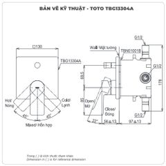 Van điều chỉnh âm tường TOTO TBG13304A/TBN01001B 2 đường nước