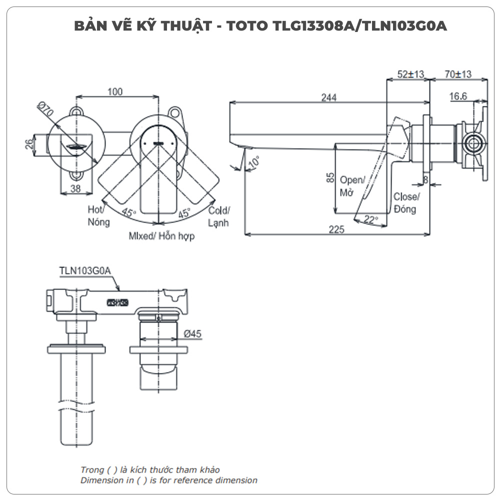Vòi chậu gắn tường TOTO TLG13308A/TLN103G0A (Vòi dài)
